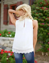 Lace Women Blouse Vintage Sleeveless White Crochet Casual Shirts Tops