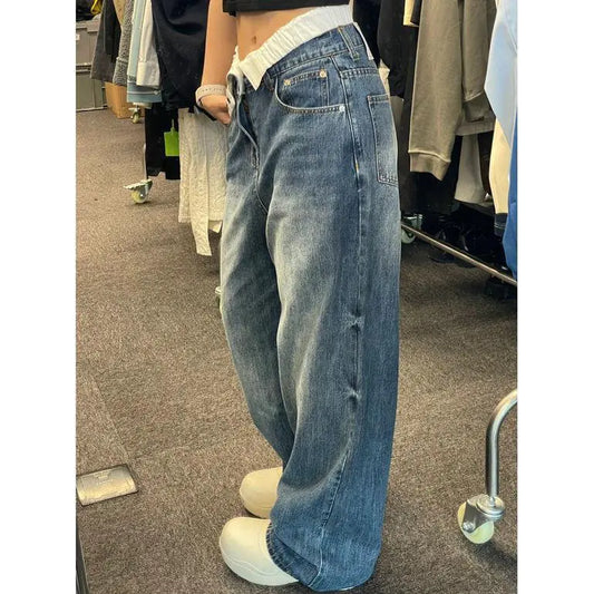 women's Plus Size Retro Double Waist Wide Leg Jeans