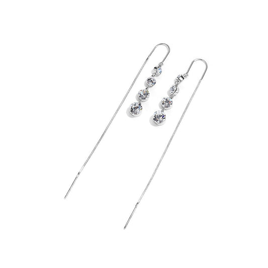 Sparkle Drip Tassel Silver Earrings-1