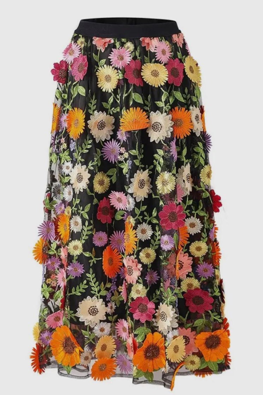 Black Floral Embroidered Skirt