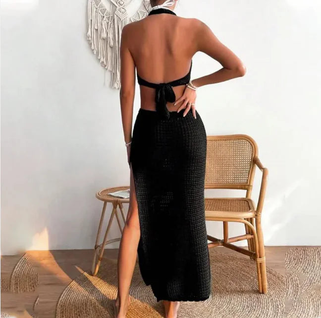 Women's Sexy 70's Style Backless Organza Beach Cover Up Dress