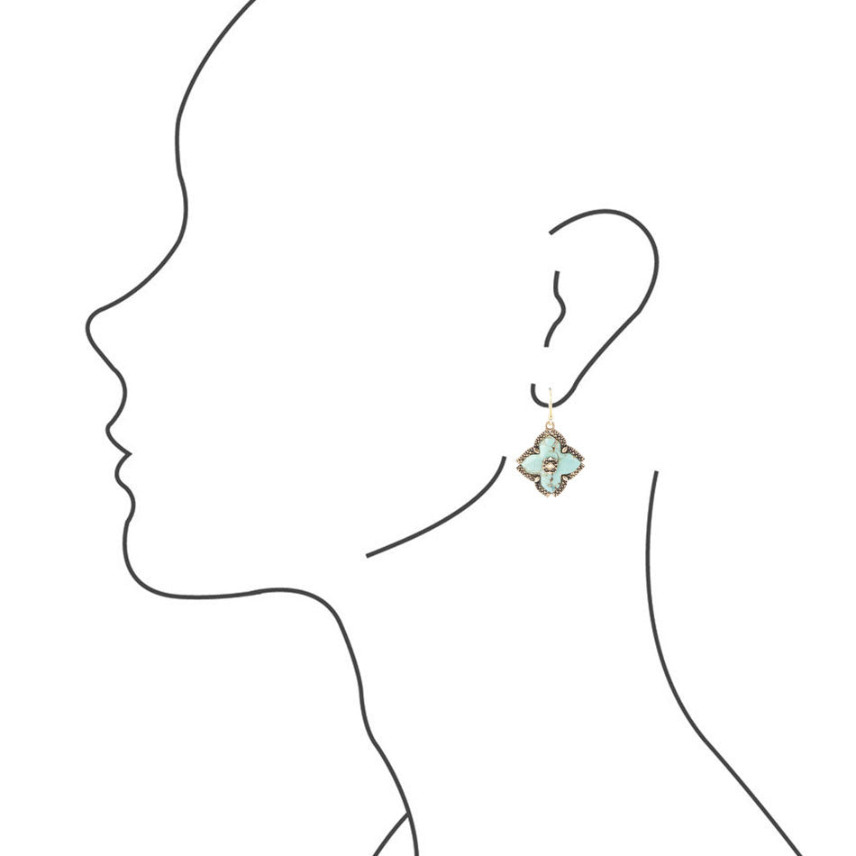Blue Turquoise Maltese Golden Cross Earrings