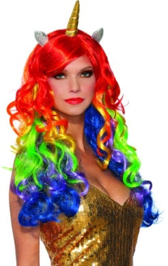 Rainbow Unicorn Costume Wig with Horn