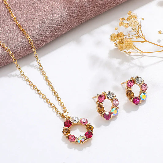 Stunning Elegance:  Classically Modern Gemstone Necklace and Earrings Set