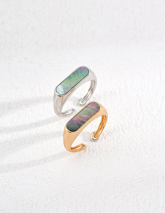 Minimalist Black Shell Open Ring-0