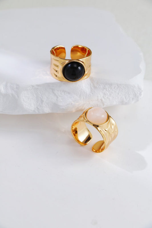 Vintage Gold Black Onyx / White Crystal Ring-0