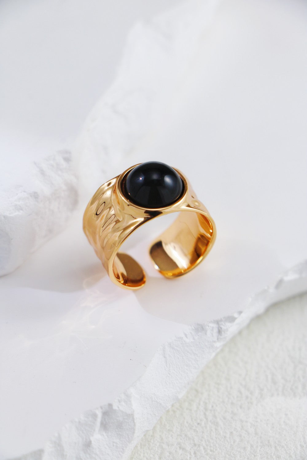Vintage Gold Black Onyx / White Crystal Ring-1