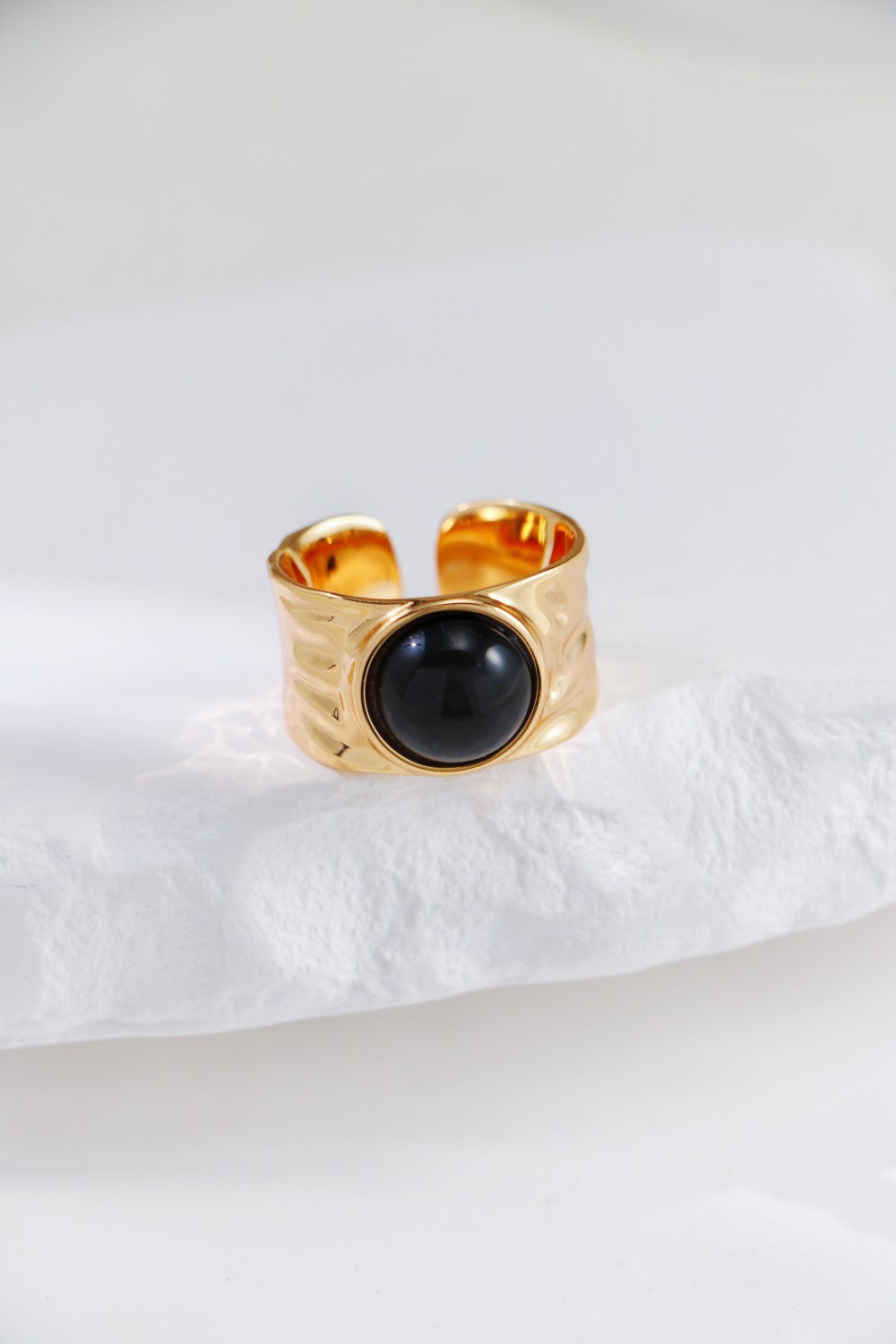 Vintage Gold Black Onyx / White Crystal Ring-2