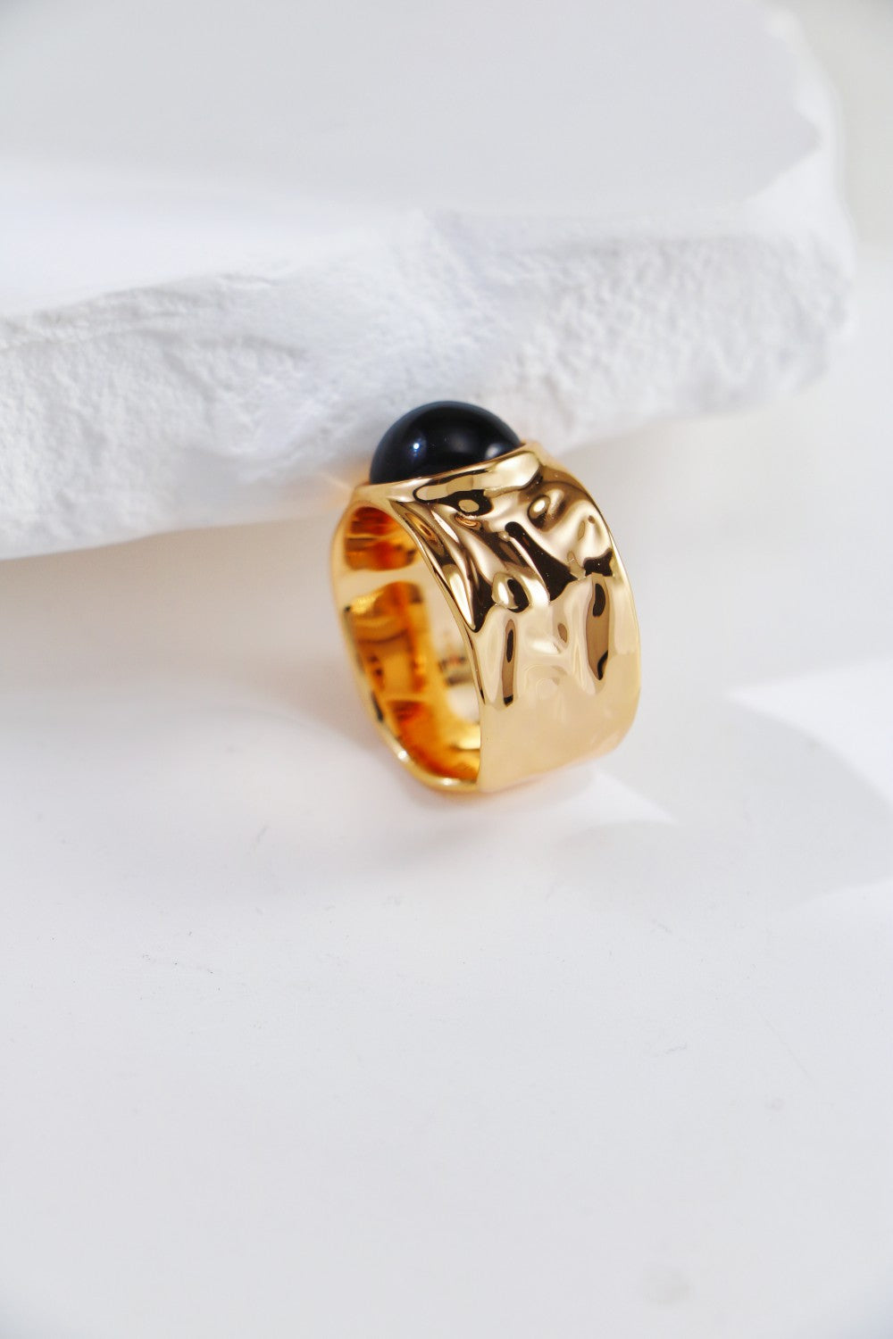 Vintage Gold Black Onyx / White Crystal Ring-3
