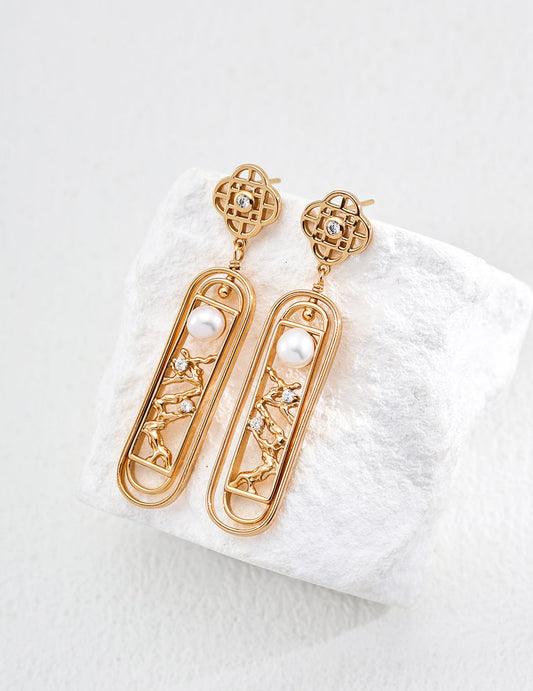 Chinese Style Pearl Zircon Earrings-1