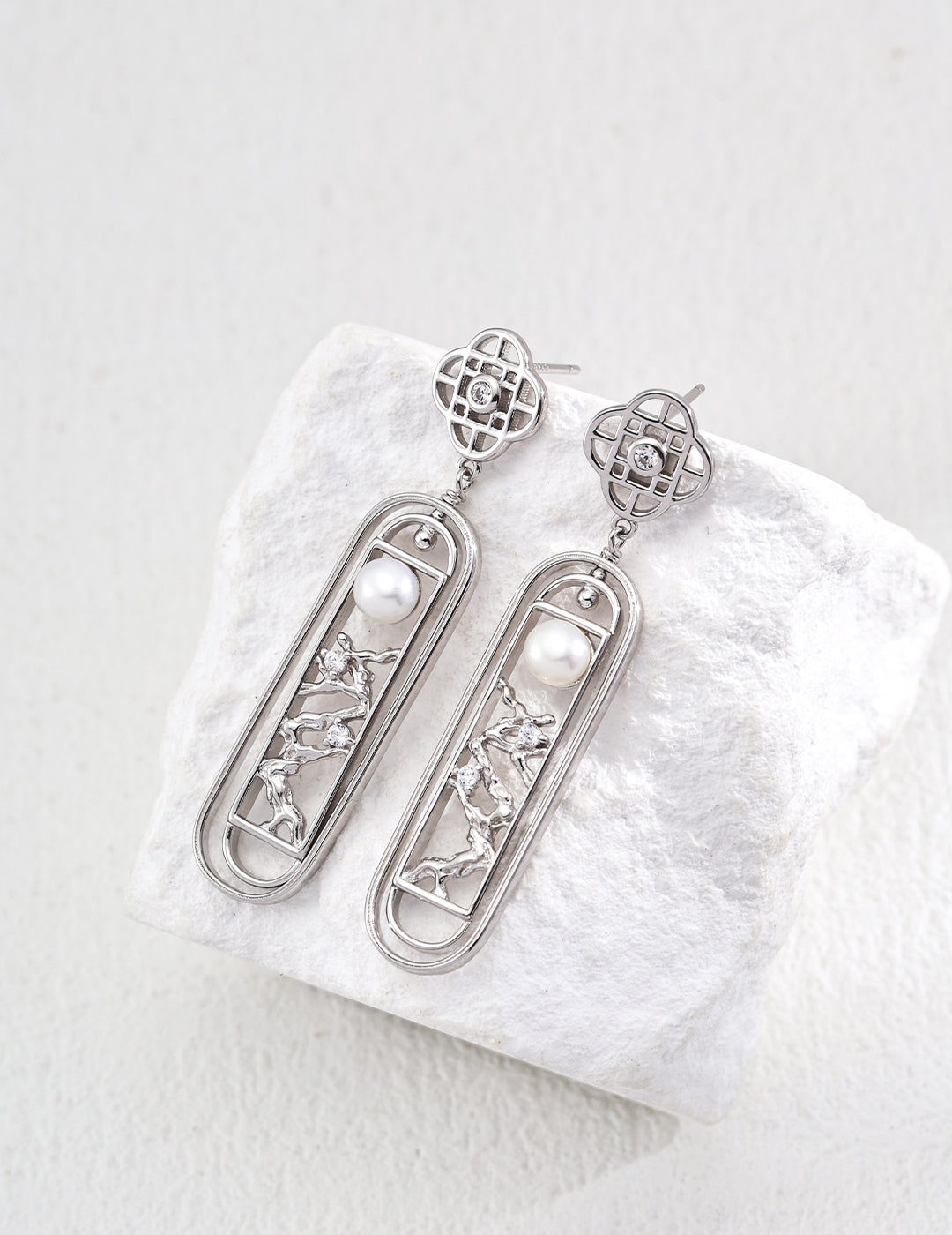 Chinese Style Pearl Zircon Earrings-2