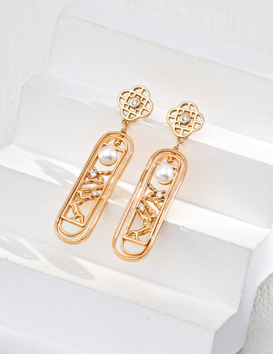 Chinese Style Pearl Zircon Earrings-0