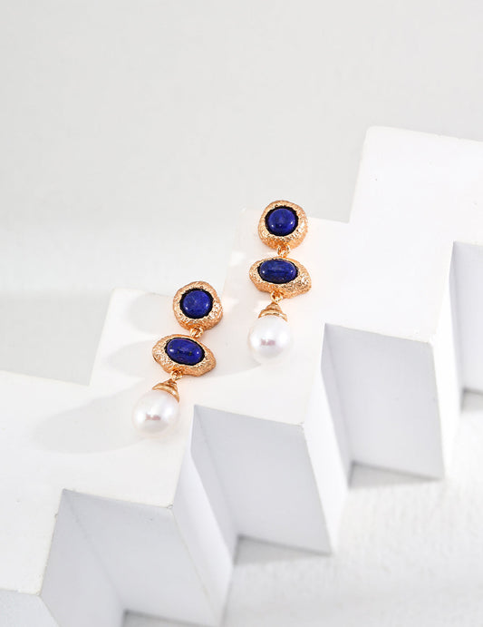 Vintage Lapis Lazuli Pearl Earrings-0