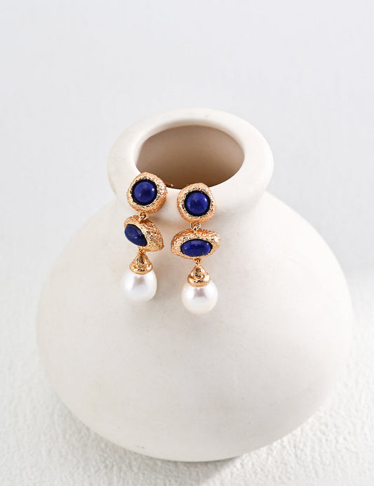 Vintage Lapis Lazuli Pearl Earrings-1