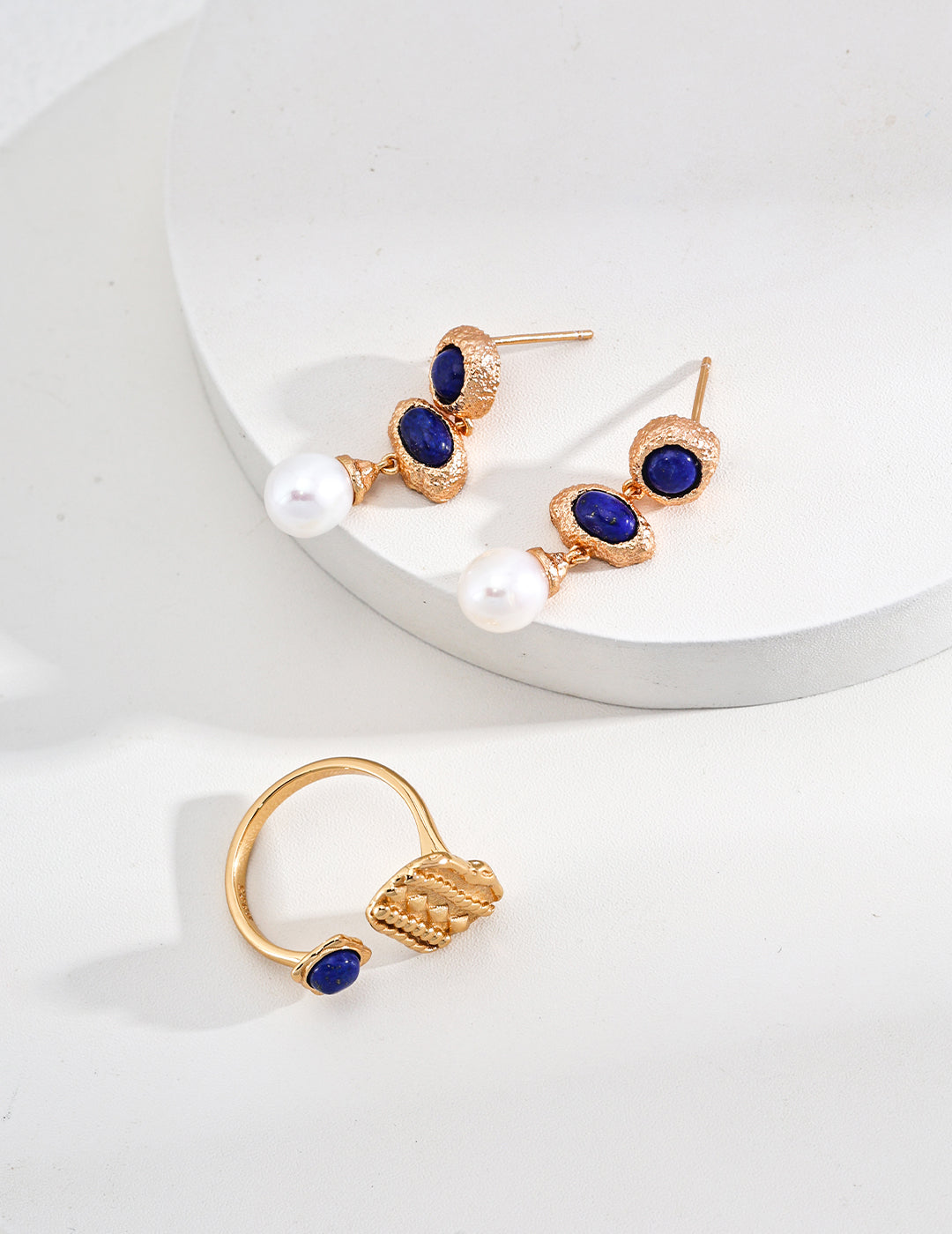 Vintage Lapis Lazuli Pearl Earrings-2