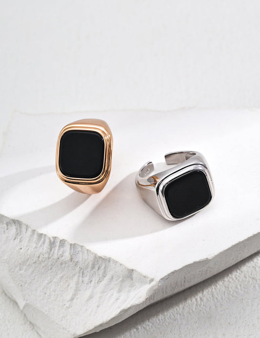Simple Square Black Onyx Ring-0