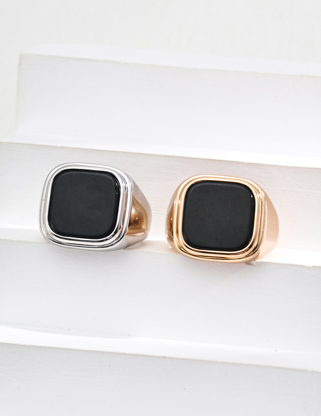 Simple Square Black Onyx Ring-3