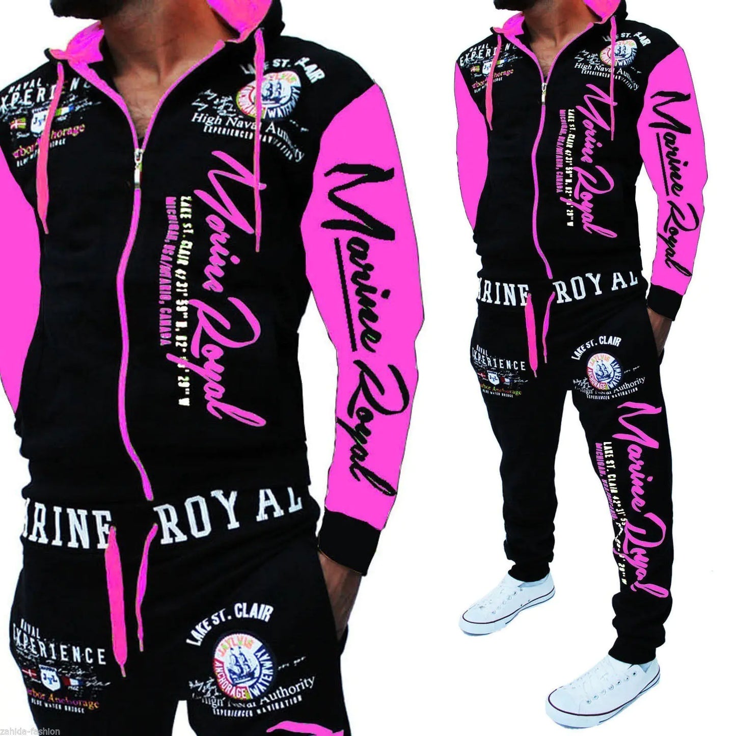 Men's Throwback Street Style Vibrant Letter Print Hooded Sports Suit