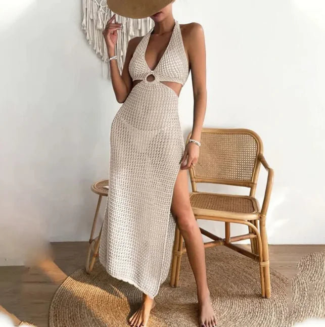 Women's Sexy 70's Style Backless Organza Beach Cover Up Dress
